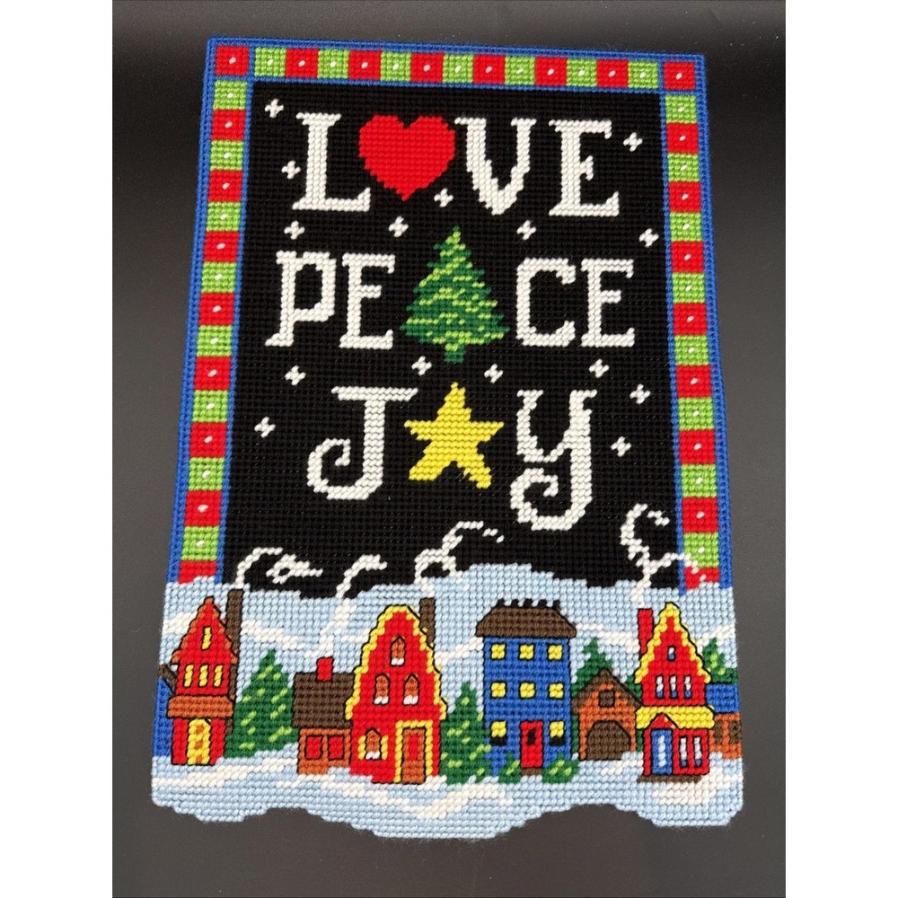 Plastic Canvas December Wall Decor Completed Christmas Love Joy 12 X 18"